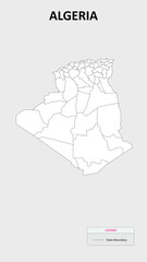 Algeria Map. State map of Algeria. Administrative map of Algeria with states names in outline.