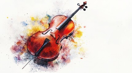 Fototapeta premium Vibrant Cello Watercolor Art: A Symphony of Color and Sound