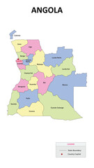 Fototapeta premium Angola Map. State map of Angola. State map of Angola in colour with capital.