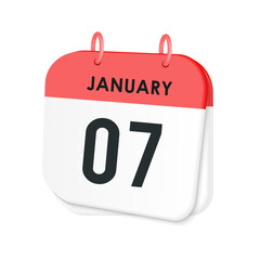 7th January daily calendar icon template. January 7 day calendar design. Single day calendar in vector illustration flat style.