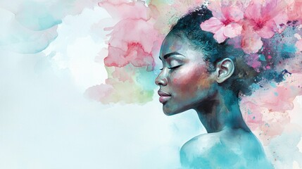 A stylish abstract feminine figure with graceful pink watercolor curves and delicate soft textures, evoking beauty and serenity.