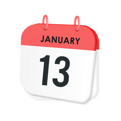 13th January daily calendar icon template. January 13 day calendar design. Single day calendar in vector illustration flat style.