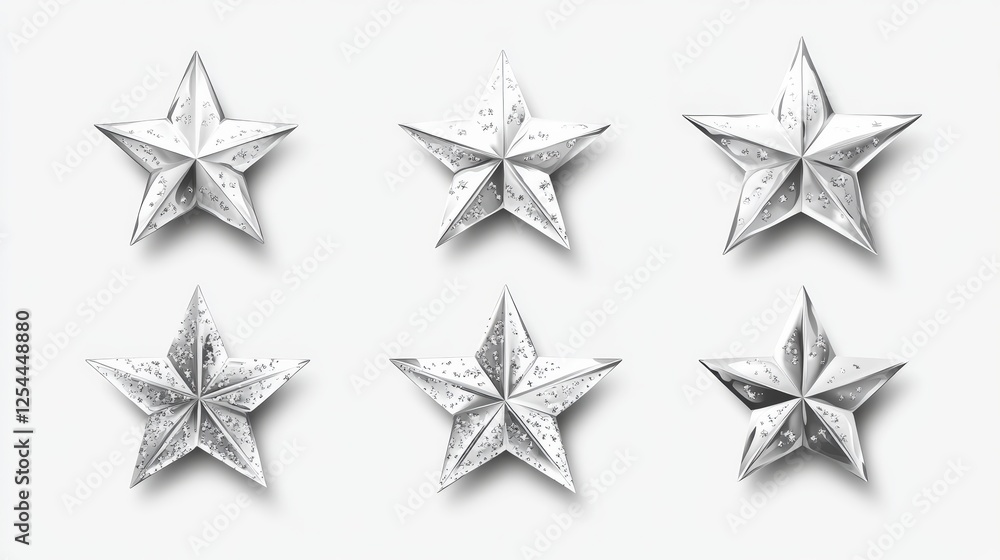 Poster A Collection of Sparkling Three-Dimensional White Stars on a Light Background for Use in Various Creative Projects and Designs
