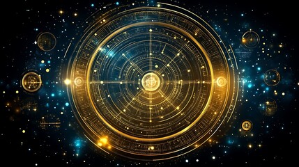 Celestial Golden Galactic Cosmic Mandala Design