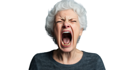Senior woman shouting with a transparent background