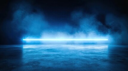 Blue Neon Light Against Dark Smoky Background