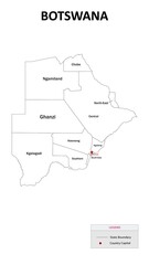 Botswana Map. State and district map of Botswana. Administrative map of Botswana with states and boundaries in white color.