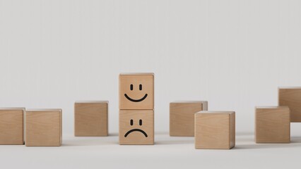 Obraz premium Choose happy smiling faces with positive ratings, customer experience ratings, service reviews, emotions, and customer satisfaction surveys.3D rendering on white background.