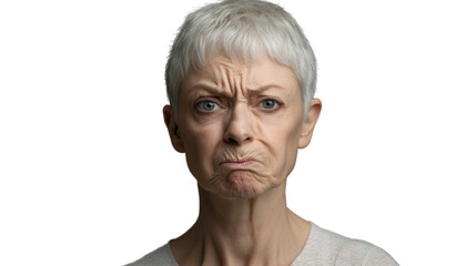 Obraz premium Senior woman expressing disgust with transparent background