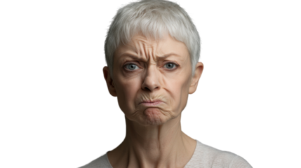 Senior woman expressing disgust with transparent background