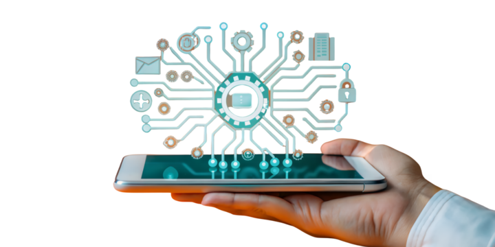 Futuristic Technology Concept with Artificial Intelligence, Digital Innovation, Cybersecurity, and Smart Devices in a High-Tech Virtual World.AI generated.