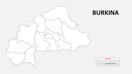 Burkina Faso Map. State map of Burkina Faso. Administrative map of Burkina Faso with states names in outline.