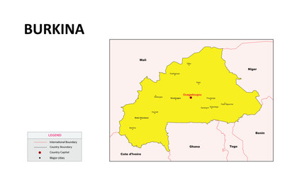 Burkina Faso Map. Major cities in Burkina Faso. Political map of Burkina Faso with border and neighbouring countries.