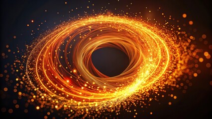 Swirling orange particles suspended in mid-air within a vibrant optical fiber, swirl, vortex