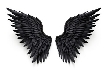 Obraz premium Black angel wing bird white background accessories.