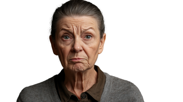 Senior woman expressing displeasure with transparent background