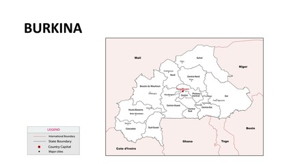 Burkina Faso Map. State map of Burkina Faso. Administrative map of Burkina Faso with state and...