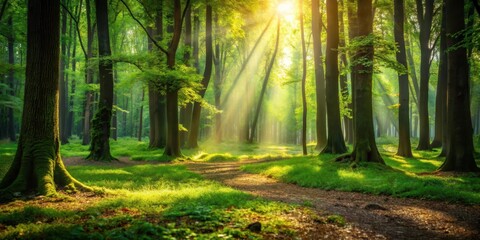 Obraz premium Forest Floor in Dappled Light, peaceful, landscape, peaceful, landscape, nature, fauna, earthy, flora