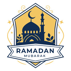 Beautiful Ramadan Mubarak Logo Incorporating Mosque and Festive Elements