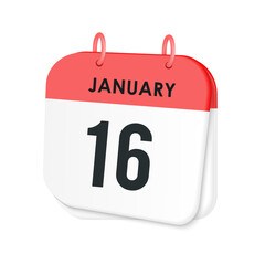 16th January daily calendar icon template. January 16 day calendar design. Single day calendar in vector illustration flat style.