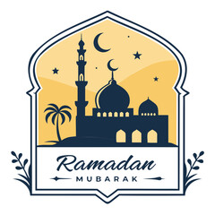 Festive Ramadan Mubarak Logo Design Mosque Silhouette & Islamic Art