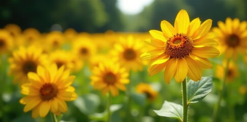 Obraz premium Marigold flowers in a sunflower-filled garden, nature, sunflowers