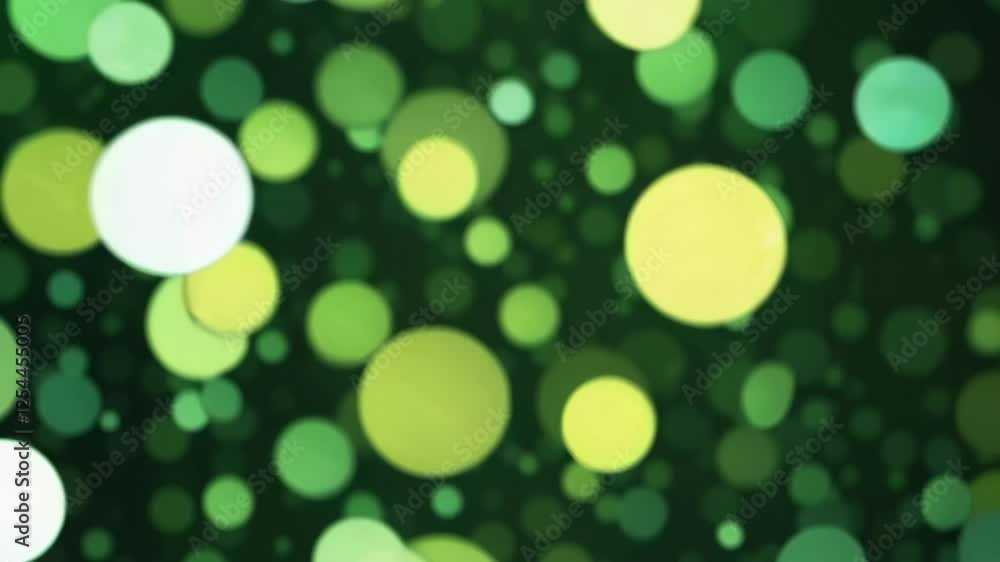 Poster Green bokeh lights on dark background, abstract blurred pattern. Visual art and design concept