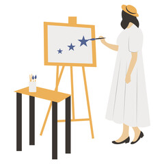 Artist Painting Illustration on White Background. Flat Cartoon Vector Character.