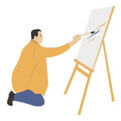 Artist Painting Illustration on White Background. Flat Cartoon Vector Character.