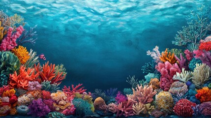 Naklejka premium Vibrant Coral Reef Underwater Scene with Colorful Marine Life