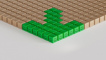 green management of business team.Facial expressions. Mental health assessment.3D rendering on white background.