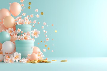 Fototapeta premium St. Patrick's day celebration with colorful balloons and flowers in festive studio