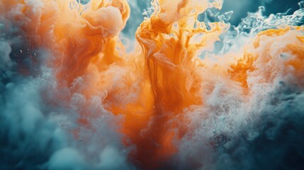 Orange and white ink swirling underwater, dark background, abstract art, design element