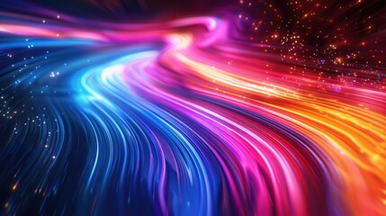 Rainbow-colored light streaks against a dark background