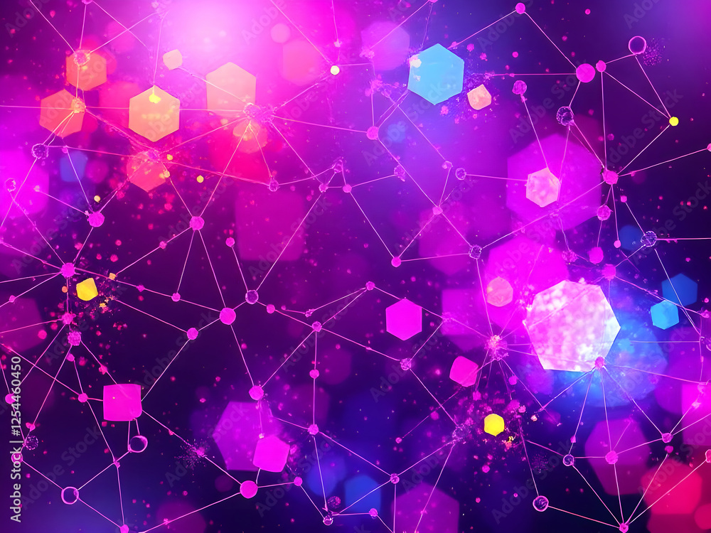 Poster abstract pink and purple network: an abstract background image featuring a vibrant network of interc