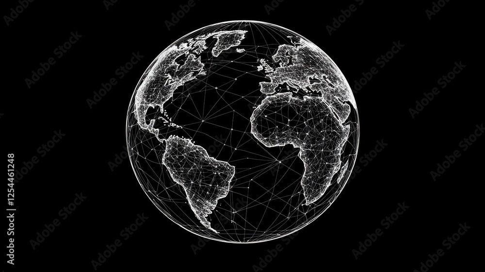 Aufkleber abstract global network with geometric lines and light points on black background illustrating conne