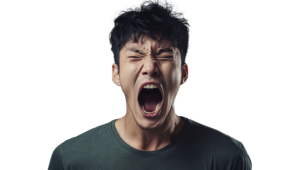 Young man screaming with transparent background