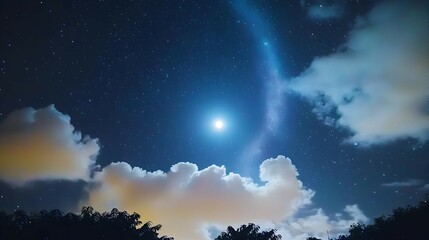 Fototapeta premium Majestic Night Sky With Full Moon And Clouds