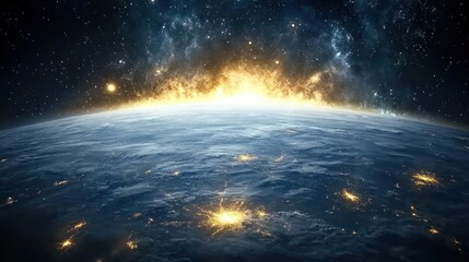 Fototapeta premium Fiery celestial event above a planet.