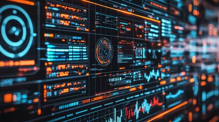 Fototapeta premium Futuristic Control Center with Real-Time AI Data Analysis Displays