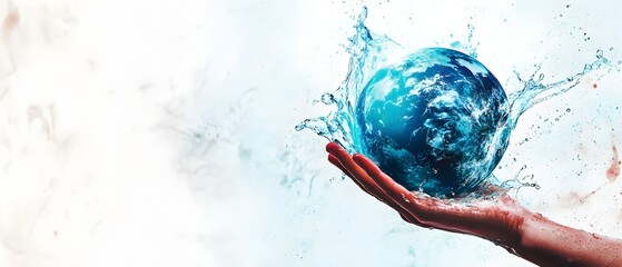 Hand hold water splash. world water day concept.  earth day