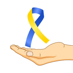 Vector illustration of Down Syndrome ribbon in hand on transparent background