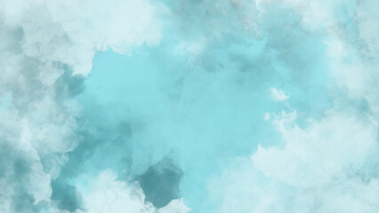 Blue Watercolor Cloudscape Illustration. Abstract watercolor background, Painted abstract puffy blue and white clouds illustration 
