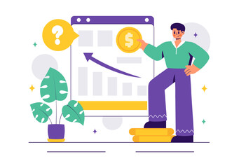 Stock Market Investment Vector Illustration featuring Business Growth, Financial Investment, and Market Analytics with Rising Arrows and Candlestick