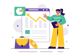 Stock Market Investment Vector Illustration featuring Business Growth, Financial Investment, and Market Analytics with Rising Arrows and Candlestick