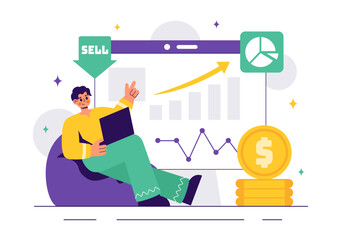 Stock Market Investment Vector Illustration featuring Business Growth, Financial Investment, and Market Analytics with Rising Arrows and Candlestick