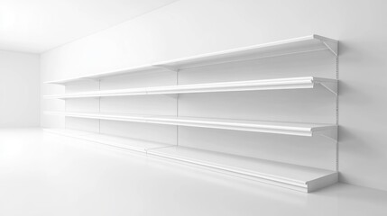 Empty white shelves in a bright room, ready for products