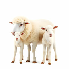 Fototapeta premium Mother sheep with its two baby sheep isolated on the white background