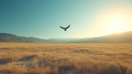Fototapeta premium Eagle soaring desert sunset freedom landscape