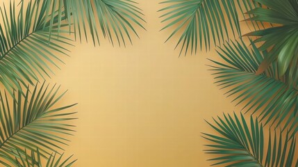 Tropical Palm Leaves on a Golden Background – Perfect for Summer and Vacation Themes, Wellness Projects, and Creative Designs – Stock Image